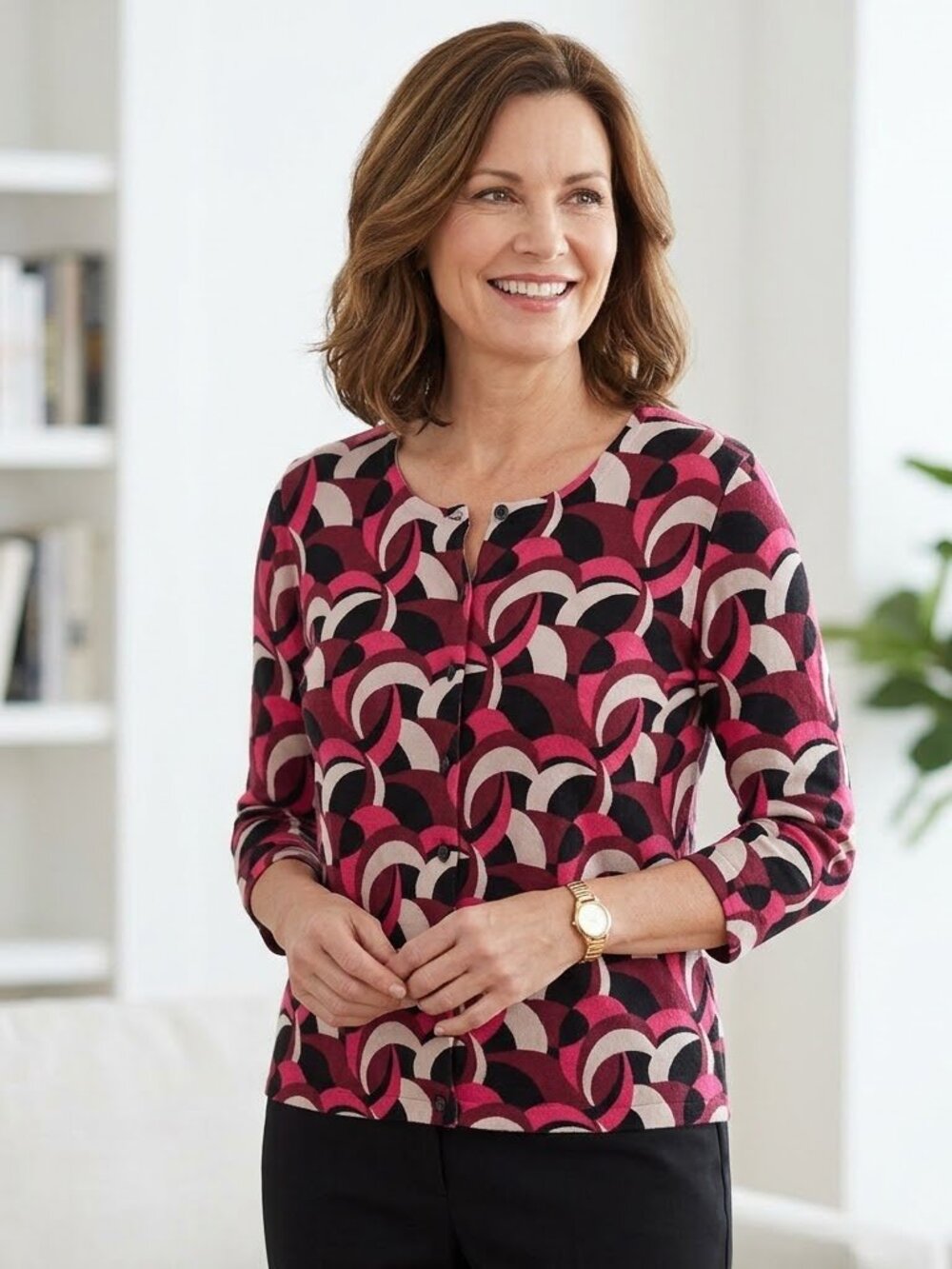 Light, button-up deco design sweater